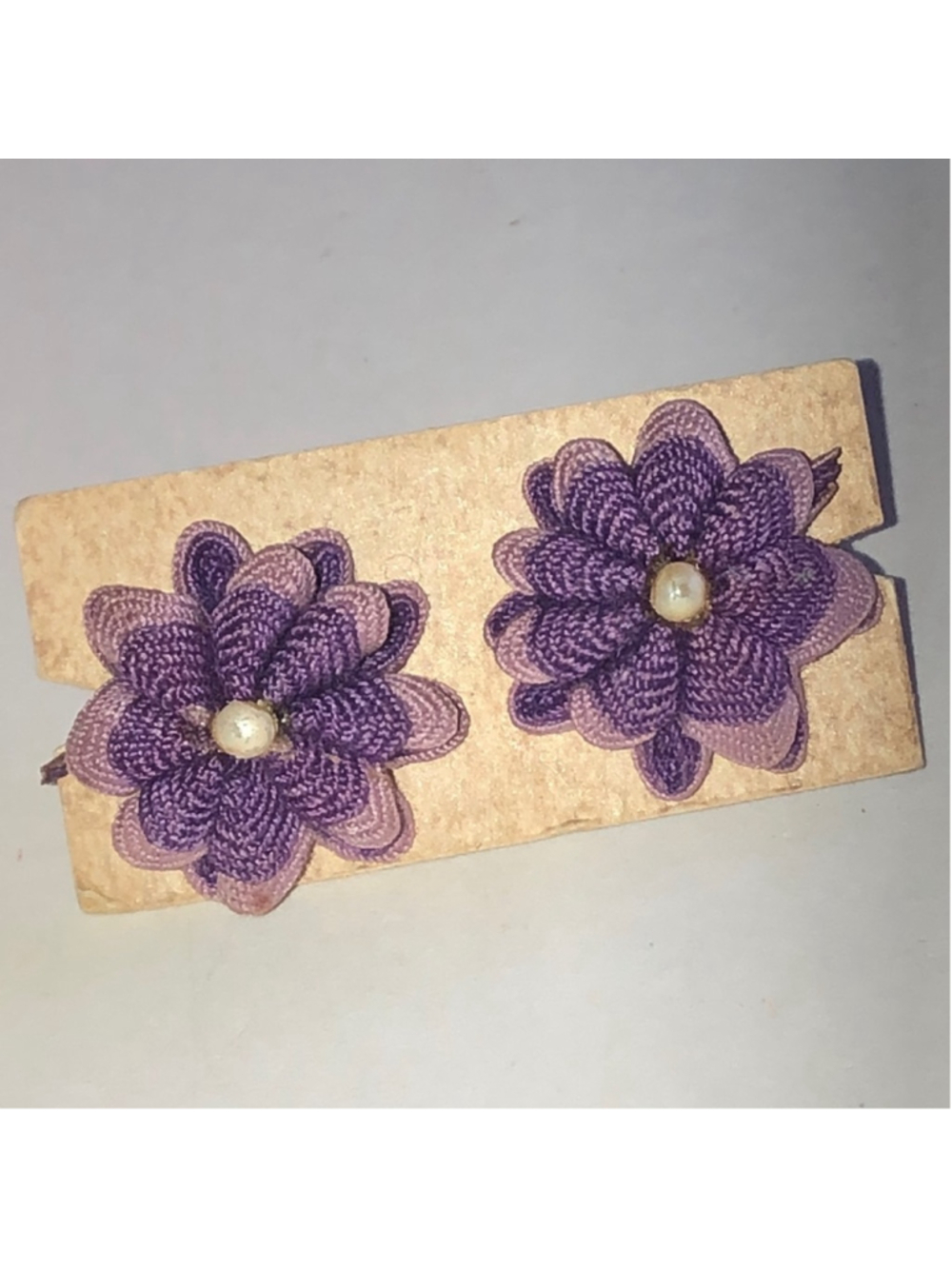 Vintage Purple Fabric Flower Screw Back Earrings